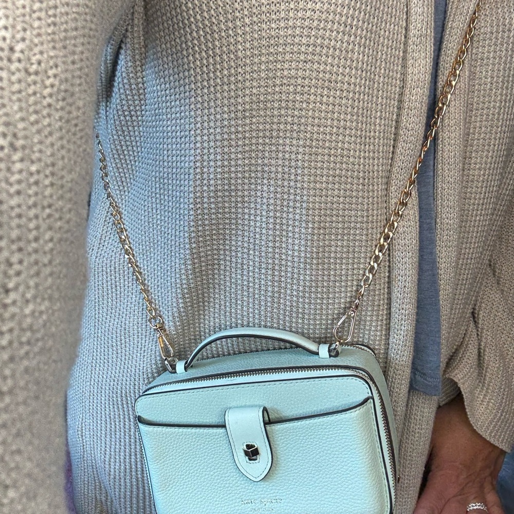 Pebbled Leather Top-Handle Crossbody Bag in Light Mint Double Zip! - Picture 10 of 10
